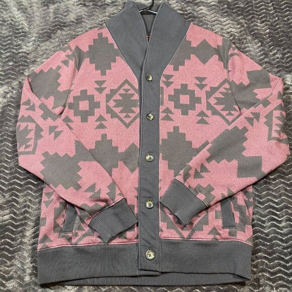 Arizona Jean Co. Pink & Brown Aztec Cardigan Sweater Buttons Mens size Medium - Picture 2 of 9